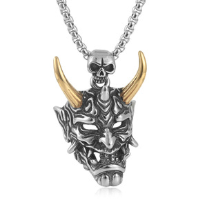 Colgante de máscara de monstruo de acero inoxidable con cuernos dorados, collar para hombre, cadena de diseño geométrico, 3,0x60 cm - Product Image 5