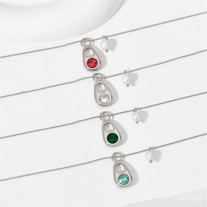 2023 Wholesale Pull <b>Ring</b> Pendant Green Gemstone Stainless Steel 18k Gold Plated Women's Clavicle Zircon Pendant <b>Necklace</b> - Product Image 2