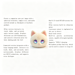 Adorable Gato de Peluche con IA, Mascota de Escritorio con Pantalla TFT Dual de 0.71 Pulgadas, Ojos Animados a Color, Interacción Emocional, Robot para Decoración de Escritorio de Oficina - Product Image 4
