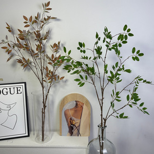 Branche de feuille de banian artificielle Jinxi, fleur en soie jaune-vert, style nordique, décoration murale de bureau, décoration de salon à domicile - Product Image 2