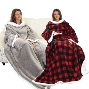 Couverture portable <span class=keywords><strong>Sherpa</strong></span> avec manches, bras, super douce, chaude et confortable, <span class=keywords><strong>grande</strong></span> couverture en peluche à manches TV - Product Image 1