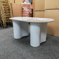 Nouveau Design Noir Blanc Luxe Rock Dalle Table À Manger Durable Jambes Courbées Base Restaurant Hôtel Moderne Table Ovale Très Polie