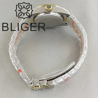 BLIGER Montre 31mm De Luxe Femmes Montre Automatique Bracelet Diamant Lunette Saphir Verre Blanc Mère Perle Cadran Étanche