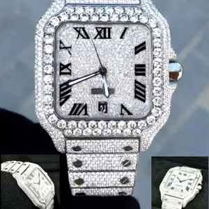 Pass Diamond Tester VVS Moissanite Square Glass Dial Stainless Steel Automatic Mechanical <b>Iced</b> <b>Out</b> Wrist <b>Watch</b> - Product Image 1