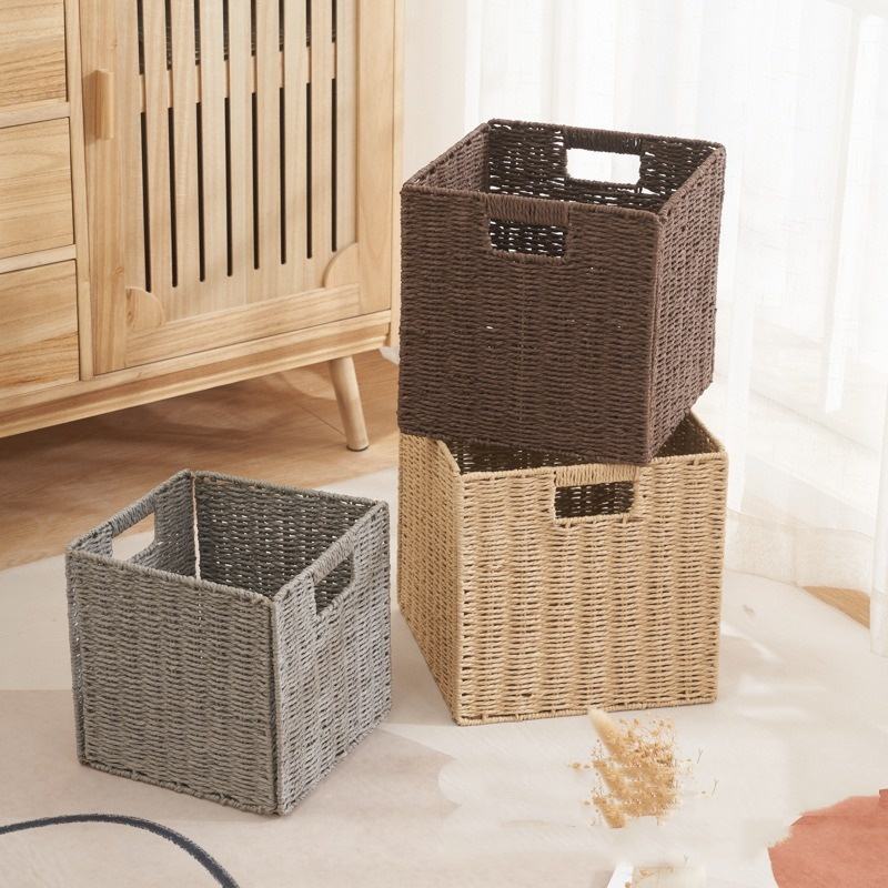 Paper Rope Storage MSH Foldable Paper Rope Woven Storage Basket Multi-Purpose Organizer ...