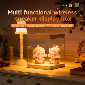 Clear Acrylic <b>Display</b> <b>Case</b> for Hobby Collectibles, Easy Assemble Dust Cover Showcase, Storage Plastic Box with Wood Base/Speaker - Product Image 5