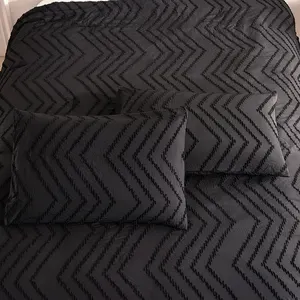 Черное одеяло из промытой микрофибры, 3 предмета, Текстурированный чехол, пододеяльник в стиле бохо, Комплект постельного белья