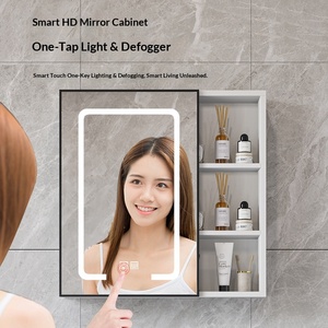 Miroir de salle de bain intelligent avec éclairage intégré, design moderne et <span class=keywords><strong>simple</strong></span>, en fibre de carbone, anti-buée, avec rangement mural - Product Image 2