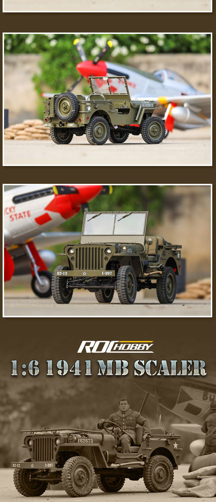 RocHobby 1/6 1941 MBスケーラー ラジコン電動カー 防水 WW2 ジープ