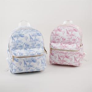 Zaino per Bambini Personalizzato con Ricamo Rosa Blu Safari Chinoiserie Toile De Jouy, Piccolo Zaino in Nylon per Bambini - Product Image 1