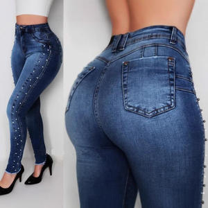 Vente en gros de <span class=keywords><strong>jeans</strong></span> <span class=keywords><strong>push</strong></span> <span class=keywords><strong>up</strong></span> moulants moulants pour femmes pantalons <span class=keywords><strong>jeans</strong></span> perlés extensibles à taille haute pour femmes - Product Image 3