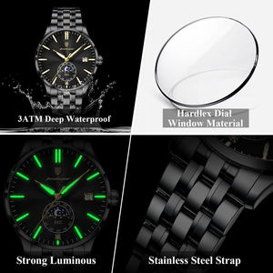 Reloj de Pulsera Poedagar 854 de Acero Inoxidable con Fase Lunar, Reloj para Hombre, Calendario, Resistente al Agua, Reloj de Negocios para Hombre - Product Image 3