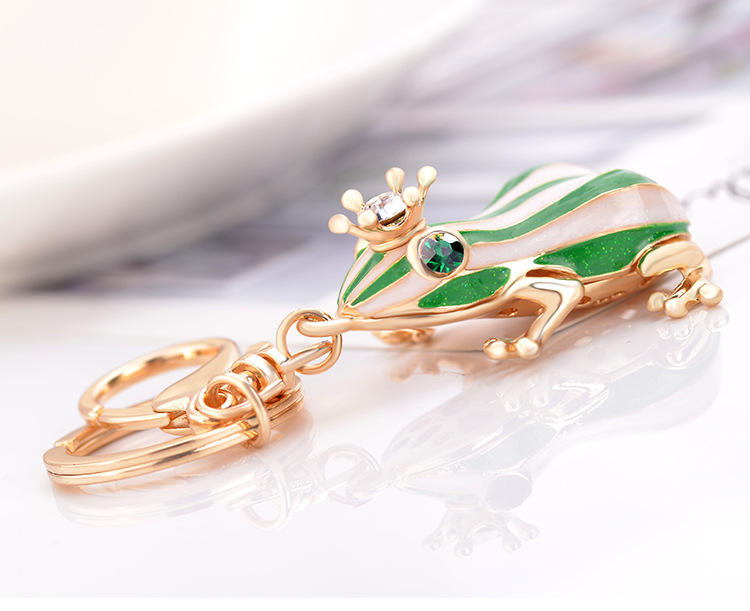 KM Crafts Cute Creative Animals Frog Prince Keychain - Zinc Alloy Rhinestone Crown Bag Decoration Pe