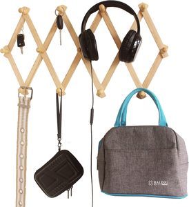 Porte-manteau mural extensible en bois de style accordéon, 10 crochets (chevilles), écologique, Shandong, pour suspendre chapeaux, vestes, tasses à café, sacs à main - Product Image 5