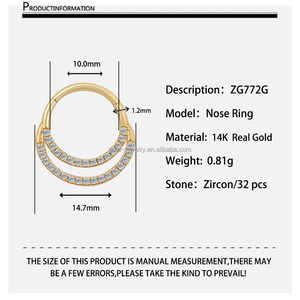 <strong>14k</strong> Solid Yellow Gold Piercing Jewelry Hoop Zircon <strong>Nose</strong> Rings Cute Design Fine Jewelry - Product Image 6