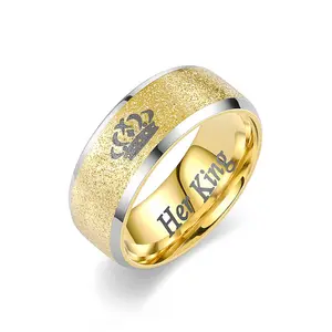 Anillo De Acero不可氧化的钛钢情侣戒指简单宽他的女王她的国王磨砂戒指结婚戒指