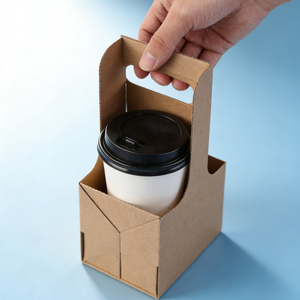 Wholesale Custom logo Recyclable <strong>Handy</strong> Handle 2/4 Cups Kraft Drink Carrier Packing Coffee Cups Craft Paper Cup <strong>Holder</strong> for Cafe - Product Image 6