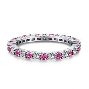 Dylam <b>Dainty</b> Classic Design S925 Silver Eternity Band Baguette Pink Green Blue 5A Cubic Zirconia Wedding Promise Bridal <b>Rings</b> - Product Image 1
