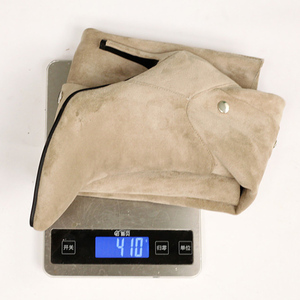 Botas de tacón alto fino de ante para mujer, por encima de la rodilla, con punta fina, talla grande 46, cremallera lateral y botones, con parte superior plegable - Product Image 5