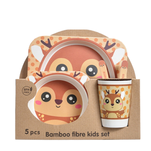 Ensemble de <span class=keywords><strong>vaisselle</strong></span> pour enfants en fibre de <span class=keywords><strong>bambou</strong></span> <span class=keywords><strong>incassable</strong></span> <span class=keywords><strong>Vaisselle</strong></span> de dessin animé au design moderne avec assiettes à dîner Tasse Fourchette Cuillère pour l'alimentation - Product Image 1