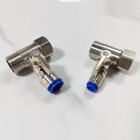 Vanne d'alimentation en eau froide 1/2" x 1/2" x 1/4" - Adaptateur en T pour système d'alimentation en eau - Vanne d'arrêt angulaire - Vanne de dérivation