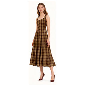 Vestido Midi Casual Vintage Feminino Respirável em Marrom, Sem Mangas, Estampa Fashion, Cintura Império ODM - Product Image 1