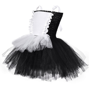 Vestido de sirvienta de alta calidad para niñas, estilo coreano, gasa negra, vestido tutú de Cosplay de Halloween con diadema para niños - Product Image 4