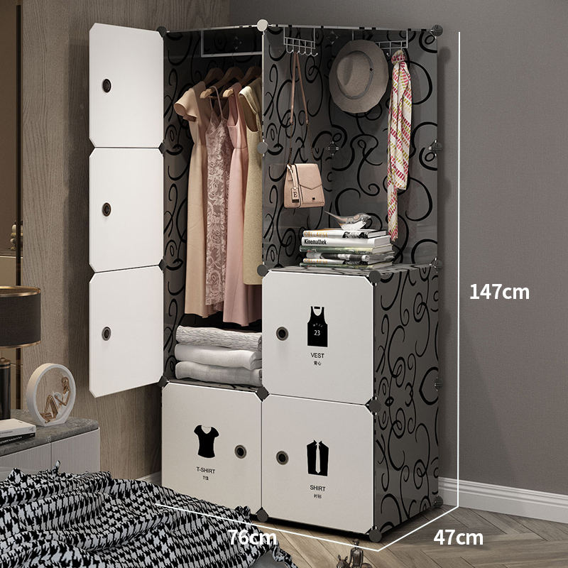 6ประตู1ไม้แขวนเสื้อพร้อมชั้นวางของ