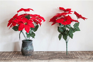 Y0024-4 Vente en gros de fleurs de Noël artificielles en velours rouge réalistes de 45 cm à 7 têtes, pour la fête des mères, la fête des pères, Halloween - Product Image 6