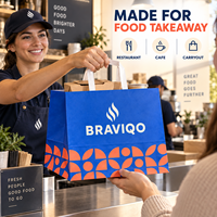 Sac en papier kraft personnalisé avec poignées plates pour emballages alimentaires de luxe recyclables et commandes en gros avec logo de restaurant