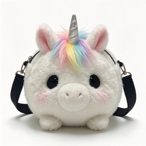 Customized Cute round <b>white</b> pig plush crossbody <b>bag</b> with pink snout,Soft <b>fluffy</b> pig shaped plush shoulder purse - Product Image 2