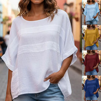 Camiseta Informal de Verano para Mujer, Cuello Redondo, Manga Corta, Holgada, Cómoda y Transpirable, Ropa de Mujer al por Mayor