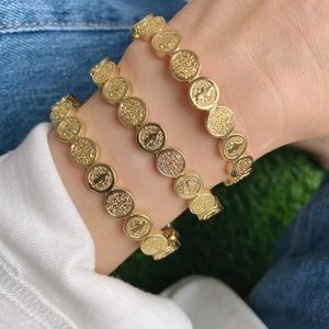 Elegantes encantos de lujo a granel de moda milagro religioso Guadalupe <span class=keywords><strong>San</strong></span> <span class=keywords><strong>Benito</strong></span> forma de moneda Brazaletes abiertos Pulseras - Product Image 4