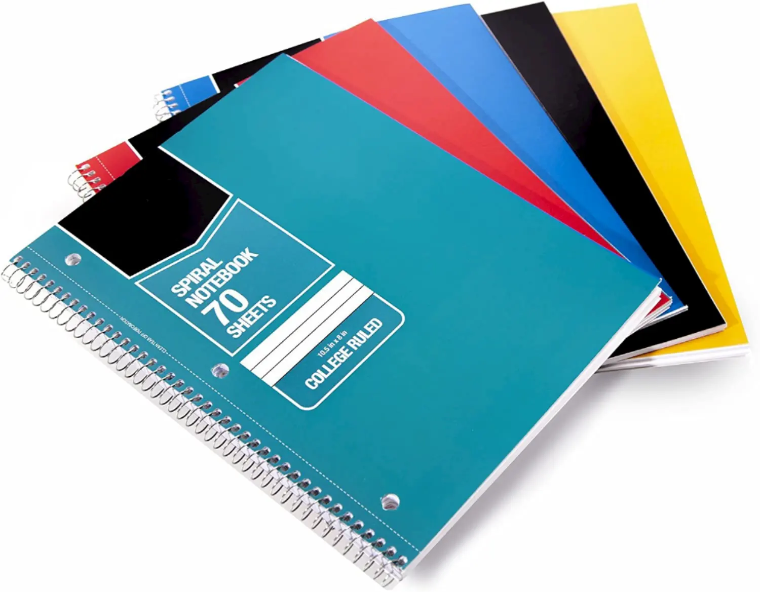 Collège A Décidé Fil lié Cahier à Spirale, 70-Feuille-5-Pack, Assorties Couleurs Solides