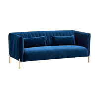Nordisches 3-Sitzer Samt-Sofa in Blau, Hochwertig Gepolstert, Modernes Design für Wohnzimmermöbel