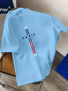 T-shirt d'été pour homme en coton non tissé antibactérien, coupe décontractée, grande taille, imprimé lettres <span class=keywords><strong>Paris</strong></span>, col rond, manches courtes - Product Image 4