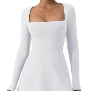 فستان نسائي برقبة مربعة من الجسم بأكمام طويلة وفتحة جانبية فساتين قصيرة مضيئة - Product Image 1