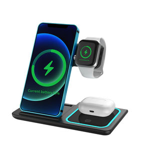 Organisateur <span class=keywords><strong>de</strong></span> bureau pour ordinateur portable avec chargeur sans fil 3 en 1 pour iPhone 15 14 13 Pro Max Watch, <span class=keywords><strong>charge</strong></span> rapide 15W, support <span class=keywords><strong>de</strong></span> téléphone - Product Image 1