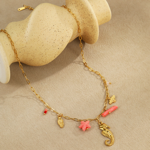 Joyería Hawaiana de verano para mujer, collar con cuentas de concha de cowire de estrella de mar de acero inoxidable, abalorios de caballito de mar, abeja, bisutería Bohemia - Product Image 3