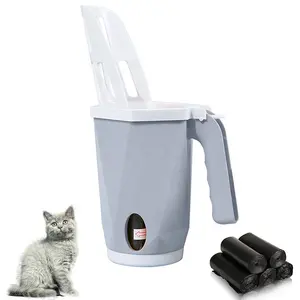 Easy Use Integrated Cat Litter Scoop with Poop Bag Holder 2 In 1 Portable Cat Litter Shovel