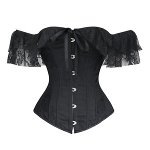 2023 nuovo corsetto con spalle scoperte camicie a maniche corte in pizzo camicette di pizzo medievale rinascimentale bianco nero - Product Image 2