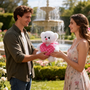 ตุ๊กตาหมีวาเลนไทน์ขายส่ง พร้อมหัวใจสีแดง ผ้าพลัฌนุ่ม บรรจุใยฝ้าย PP ช่วยคลายเครียด - Product Image 3