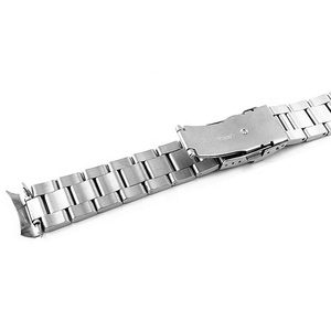 20mm 22mm 실버 커브드 엔드 3 링크 더블 버튼 걸쇠 솔리드 스테인레스 스틸 시계 밴드 스트랩 팔찌 - Product Image 6