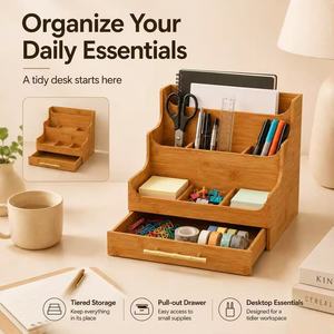 Wooden <b>Storage</b> Rack 3 Tier Compartmentalized Organizer Desktop <b>Drawer</b> <b>Box</b> For Office Desk Organization - Product Image 5