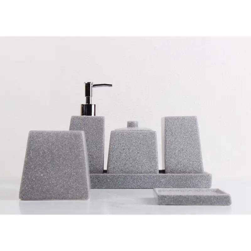 Venda quente personalizado cinza mármore cerâmica banheiro conjuntos de luxo decoração da casa com caixa de algodão