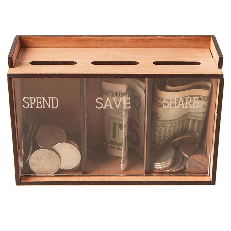 Personalized Three Compartment Wooden Piggy Bank Children Coin Bank Money Saving Box