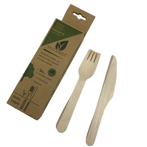 cheap wholesale 160mm Wooden Cutlery with printed kraft box