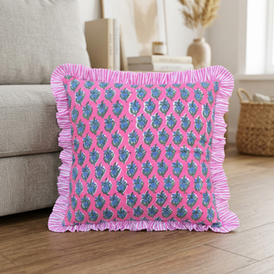 Organic Cotton Linen Decorative <b>Cushions</b> for <b>Bed</b> Indian Floral Pillow Ruffle New Design <b>Cushion</b> Cover Square Pillows Wholesale - Product Image 2