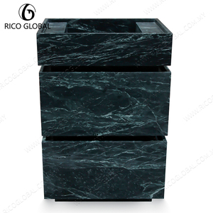 Meuble-lavabo rectangulaire en marbre vert foncé, vasque en pierre naturelle pour salle de bain d'hôtel - Product Image 4