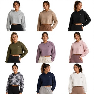 Sudadera con Capucha Corta para Mujer, Color Sólido, 100% Algodón Felpa, Transpirable, Informal, Manga Larga, Gran Venta - Product Image 1